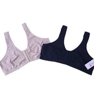 NEW Maternity Bras 2 Pack Beige Black Wireless Nursing Front Open Closure XXL
